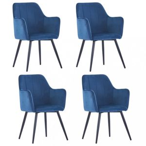 Jídelní židle 4 ks samet / ocel Dekorhome Modrá