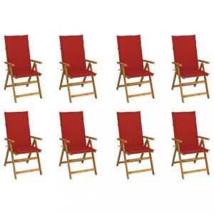 Skládací zahradní židle s poduškami 8 ks akácie / látka Dekorhome Červená