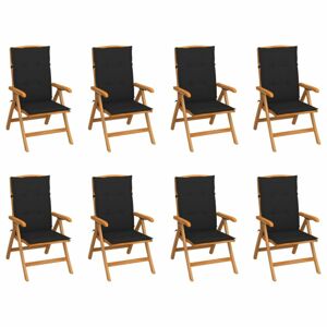 Skládací zahradní židle s poduškami 8 ks teak / látka Dekorhome Černá