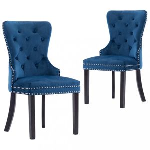 Jídelní židle 2 ks samet / kaučukovník Dekorhome Modrá
