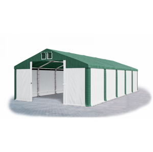 Skladový stan 5x10x2,5m střecha PVC 560g/m2 boky PVC 500g/m2 konstrukce ZIMA PLUS Bílá Zelená Zelená