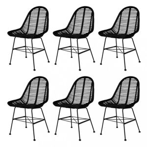 Jídelní židle 6 ks přírodní ratan Dekorhome Černá