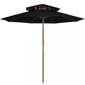 Dvoupatrový slunečník s dřevěnou tyčí Ø 270 cm Dekorhome Černá