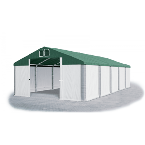 Skladový stan 5x10x2,5m střecha PVC 560g/m2 boky PVC 500g/m2 konstrukce ZIMA PLUS Bílá Zelená Šedá