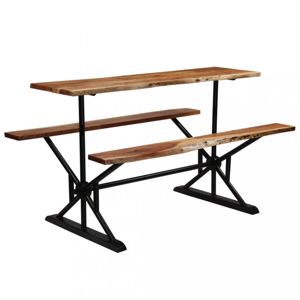 Barový stůl s lavicemi černá / hnědá Dekorhome