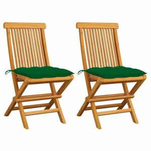 Skládací zahradní židle s poduškami 2 ks teak Dekorhome Zelená