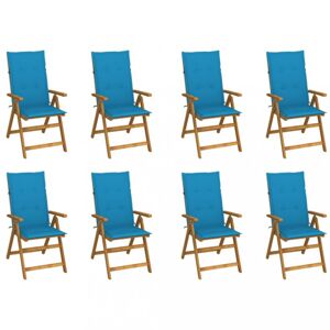 Skládací zahradní židle s poduškami 8 ks akácie / látka Dekorhome Světle modrá