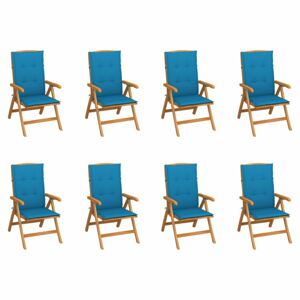 Skládací zahradní židle s poduškami 8 ks teak / látka Dekorhome Světle modrá