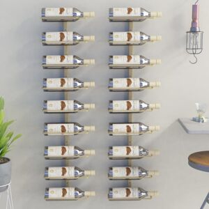Nástěnný stojan na víno na 18 lahví 2 ks Dekorhome Zlatá