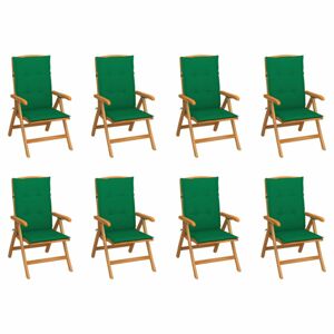 Skládací zahradní židle s poduškami 8 ks teak / látka Dekorhome Tmavě zelená