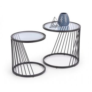 Odkládací stolek 2ks ANTILLA černá / sklo Halmar