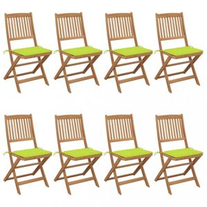 Skládací zahradní židle s poduškami 8 ks akácie / látka Dekorhome Světle zelená