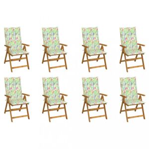 Skládací zahradní židle s poduškami 8 ks akácie / látka Dekorhome Květy vzor