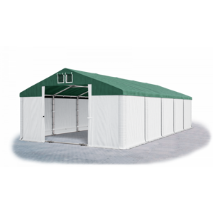 Skladový stan 5x10x2,5m střecha PVC 560g/m2 boky PVC 500g/m2 konstrukce ZIMA PLUS Bílá Zelená Bílá