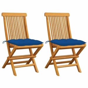 Skládací zahradní židle s poduškami 2 ks teak Dekorhome Modrá