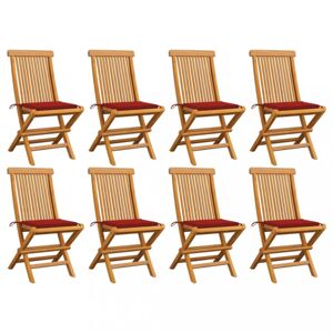 Skládací zahradní židle s poduškami 8 ks teak / látka Dekorhome Červená