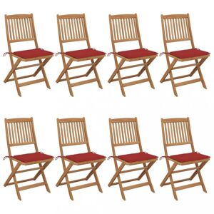 Skládací zahradní židle s poduškami 8 ks akácie / látka Dekorhome Červená