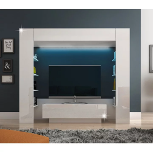 Luxusní obývací stěna MONTEREJ bílá extra vysoký lesk s LED Tempo Kondela